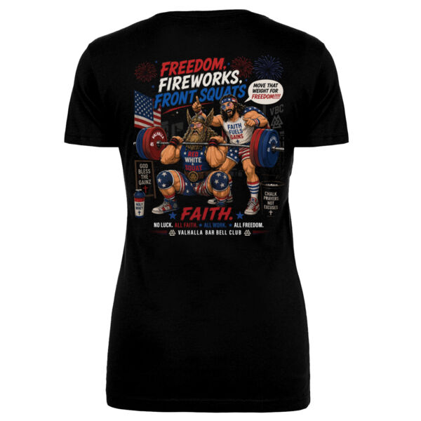 FREEDOM, FIREWORKS & FRONT SQUATS - WOMEN'S FITTED T-SHIRT - $C7548F$ Thumbnail